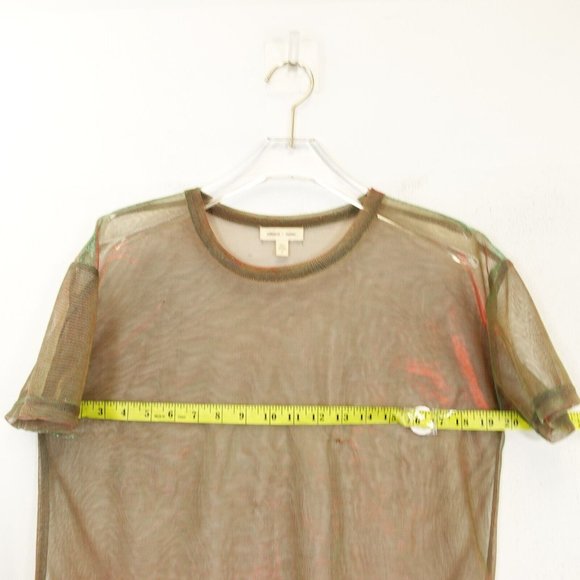 SILENCE +‎ NOISE Womens Brown Green T Shirt SMALL Sheer Sparkle Iridescent Mesh - Picture 11 of 13